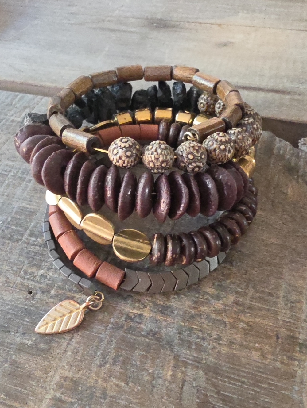 Brown & Black Beaded Bracelet Stack